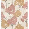 Papel Pintado Vinílico Ecológico De Árboles Color Coral Y Pájaros Con Efecto Texturizado - Central Park 682081 De Gaulan - Rollo De 10 M X 0,52 M