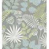 Papel Pintado Vinílico Ecológico De Flores Y Hojas Color Verde Claro Y Gris - Irish Garden 682333 De Gaulan - Rollo De 10 M X 0,52 M