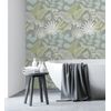 Papel Pintado Vinílico Ecológico De Flores Y Hojas Color Verde Claro Y Gris - Irish Garden 682333 De Gaulan - Rollo De 10 M X 0,52 M