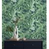 Papel Pintado Lavable De Hojas Tropicales Verde Fondo Azul Oscuro - Maldivas Tropical 682358 De Gaulan - Rollo De 10 M X 0,53 M