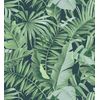 Papel Pintado Lavable De Hojas Tropicales Verde Fondo Azul Oscuro - Maldivas Tropical 682358 De Gaulan - Rollo De 10 M X 0,53 M