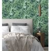 Papel Pintado Lavable De Hojas Tropicales Verde Fondo Azul Oscuro - Maldivas Tropical 682358 De Gaulan - Rollo De 10 M X 0,53 M