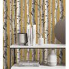 Papel Pintado Troncos De Árboles Estilo Nórdico Color Mostaza - Nordic Forest 682372 De Gaulan - Rollo De 10 M X 0,53 M