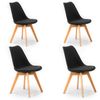 Pack 4 Sillas Klara Negro, Pata Madera Y Asiento Acolchado