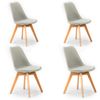 Pack 4 Sillas Klara Gris, Pata Madera Y Asiento Acolchado