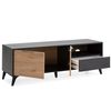 Mueble Tv Koln 2 Puertas Y 1 Cajón, Color Negro Cepillado Y Madera, 136,5 Cm (ancho) 40 Cm (profundo) 48,5 Cm (altura)