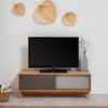 Mueble Tv Magnus 2 Puertas Correderas Color Gris, Madera Maciza