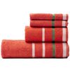 Set 4pc Toalla Baño (1- 50x90 + 1- 70x140 + 2 Guantes Ducha 15x21) Algodón Rojo