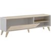 Mueble De Tv - Melamina - Estilo Escandinavo - Roble Y Blanco