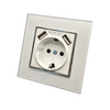 Enchufe Schuko 16a Con 2 Usb 5v 2.1a Con Marco Cristal Templado Blanco