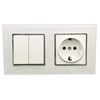 Doble Interruptor 2 Circuitos + Enchufe Schuko 16a Con Marco Doble Cristal Templado Blanco