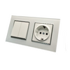 Doble Interruptor 2 Circuitos + Enchufe Schuko 16a Con Marco Doble Cristal Templado Blanco