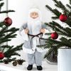 144201 Papá Noel Vestido Gris Decoración Navideña 50h Cm Con Mini Luces