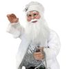 144225 Papá Noel Vestido Blanco Y Plata De Terciopelo 80h Cm Con Luces Y Sonidos