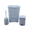 304643 Set 3pcs Accesorios De Baño En Ratán Cesto Para La Ropa Y Escobillero