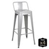 Pack 4 Taburetes De Bar Con Respaldo Tulio Gris Plata. 43x43x93 Cm.