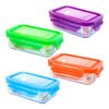 Glasslock Colors - Lote De 4 Recipientes Rectangulares De 0.4l En Vidrio Templado. Surtido