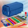 Colepack23 - Estuche Triple De 3 Cremalleras Con Material Escolar Incluido. Azul Oscuro