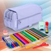 Colepack23 - Estuche Triple De 3 Cremalleras Con Material Escolar Incluido. Violeta