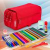 Colepack23 - Estuche Triple De 3 Cremalleras Con Material Escolar Incluido. Rojo