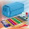 Colepack23 - Estuche Triple De 3 Cremalleras Con Material Escolar Incluido. Azul Claro