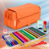 Colepack23 - Estuche Triple De 3 Cremalleras Con Material Escolar Incluido. Naranja