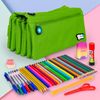 Colepack Bitsbobs - Estuche Escolar Cuádruple De 4 Cremalleras Y Material Incluido. Verde