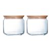 Luminarc Pure Jar - Juego De 2 Botes Redondos De 0.5l En Vidrio Con Tapa De Madera