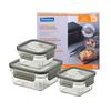 Glasslock Oven Smart - Set De 3 Recipientes Cuadrados De 0.4l Y 1.1l En Vidrio Templado Ap