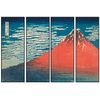 Panorama® Lienzo Hokusai Volcán Rojo En 4 Piezas 70x50cm | Impreso En Lienzo De Alta Calidad Con Bastidor | Cuadros Decoración Salón | Cuadros Vintage | Cuadros Lienzos Decorativos