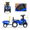 Tractor Con Remolque Para Niños 12-36 Meses Con Faros Azul Homcom