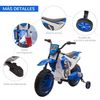 Moto Eléctrica Niños +3 Años 12v Con 2 Ruedas Auxiliares Azul Homcom