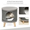 Cueva Gatos De Metal Ratán Poliéster Madera Ø36x40,5 Cm-pawhut.gris