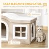 Casa Plegable Gatos De Aglomerado Mdf Felpa 63,5x37x40cm-pawhut.beige