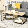 Mesa De Centro Con 2 Estantes De Acero Mdf Homcom 120x60x46 Cm-roble