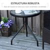 Mesa De Jardín Redonda De Metal Cristal Ø50x55 Cm-outsunny.negro