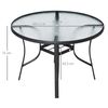 Mesa De Jardín De Cristal Templado Acero Ø106,5x71 Cm-outsunny.negro