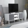 Mueble De Tv De Mdf Y Tela Homcom 110x29x46,5 Cm - Blanco Y Gris