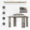 Cenador De Aluminio Acero Poliéster Pc 3,6x3x2,7m-outsunny.marrón