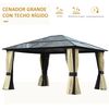 Cenador De Aluminio Policarbonato 4,2x3,6x2,75 M-outsunny. Marrón