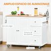 Carro Cocina De Mdf Melamina Caucho Homcom 128,8x75,5x92,5cm-blanco