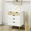 Cómoda De Melamina Madera Pino Homcom 60x40x77,5 Cm-natural Y Blanco