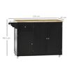 Isla De Cocina De Madera De Caucho Mdf Homcom 135x45x94,5 Cm-negro