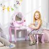 Tocador Para Niñas De 3-6 Años Con Taburete Y Espejos Rosa Homcom