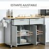 Isla De Cocina De Mdf Madera De Caucho Homcom 121x46x91 Cm-gris