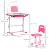 Juego De Escritorio Y Silla Para Niños Altura Ajustable Rosa Homcom