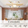 Ventilador De Techo Homcom Abs Metal Vidrio 132x132x40 Cm Natural