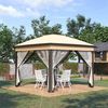 Carpa Plegable Outsunny Tela Oxford Malla Metal 330x330x288 Cm Beige