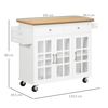 Mdf Vidrio Templado Homcom Carro De Cocina 124,5x39,5x90 Cm Blanco