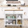 Mdf Vidrio Templado Homcom Carro De Cocina 124,5x39,5x90 Cm Blanco